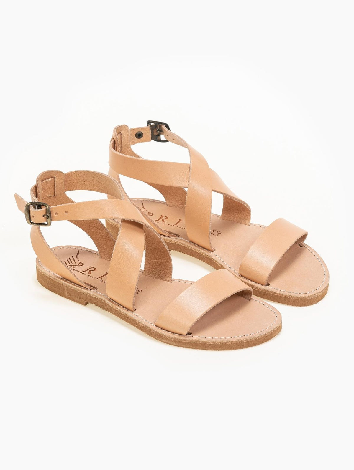 Σανδάλια δερμάτινα με crossover μπαρέτα Iris Sandals - Φυσικό - thefashionproject.gr - IRIS