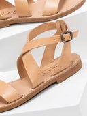 Σανδάλια δερμάτινα με crossover μπαρέτα Iris Sandals - Φυσικό - thefashionproject.gr - IRIS