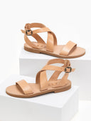Σανδάλια δερμάτινα με crossover μπαρέτα Iris Sandals - Φυσικό - thefashionproject.gr - IRIS