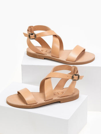 Σανδάλια δερμάτινα με crossover μπαρέτα Iris Sandals - Φυσικό - thefashionproject.gr - IRIS