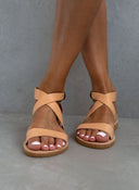 Σανδάλια δερμάτινα με crossover μπαρέτα Iris Sandals - Φυσικό - thefashionproject.gr - IRIS