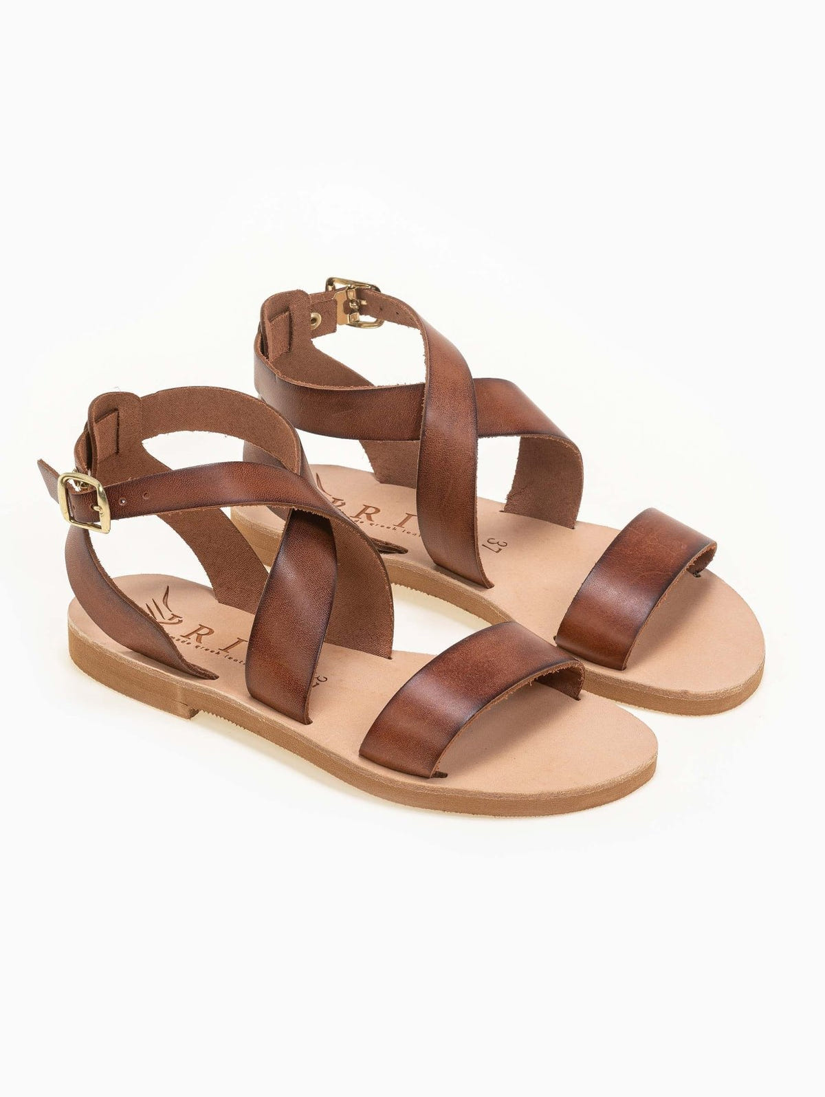 Σανδάλια δερμάτινα με crossover μπαρέτα Iris Sandals - Καφέ - thefashionproject.gr - IRIS