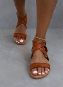 Σανδάλια δερμάτινα με crossover μπαρέτα Iris Sandals - Καφέ - thefashionproject.gr - IRIS