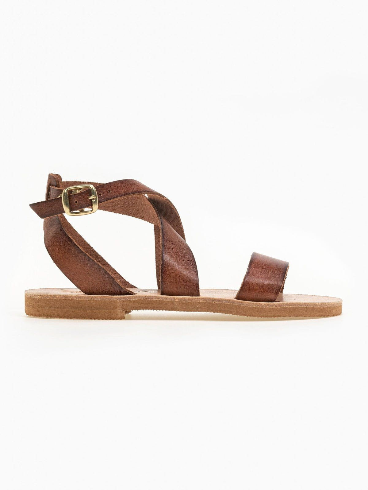 Σανδάλια δερμάτινα με crossover μπαρέτα Iris Sandals - Καφέ - thefashionproject.gr - IRIS