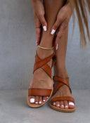 Σανδάλια δερμάτινα με crossover μπαρέτα Iris Sandals - Καφέ - thefashionproject.gr - IRIS