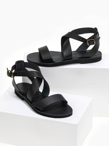 Σανδάλια δερμάτινα με crossover μπαρέτα Iris Sandals - Μαύρο - thefashionproject.gr - IRIS
