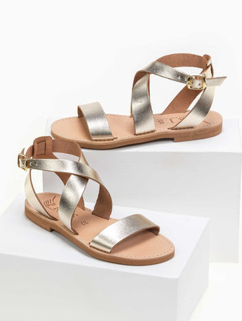Σανδάλια δερμάτινα με crossover μπαρέτα Iris Sandals