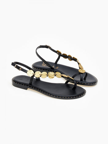 Σανδάλια δερμάτινα με διακοσμητικό Iris Sandals - Μαύρο - thefashionproject.gr - IRIS