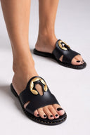 Σανδάλια δερμάτινα με διακοσμητικό Iris Sandals - Μαύρο - thefashionproject.gr - IRIS
