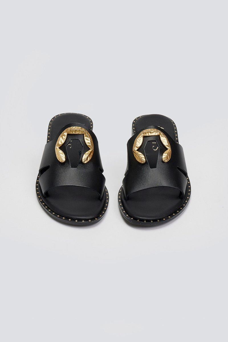 Σανδάλια δερμάτινα με διακοσμητικό Iris Sandals - Μαύρο - thefashionproject.gr - IRIS
