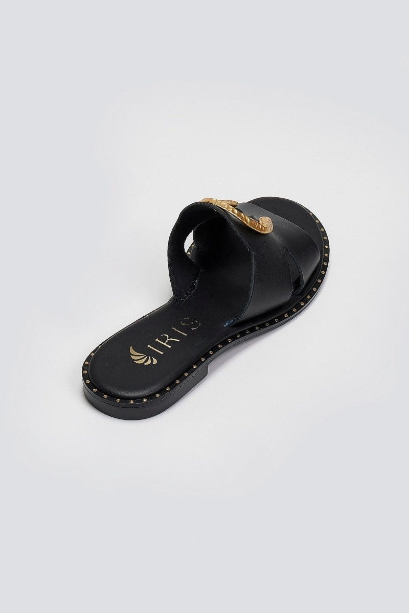 Σανδάλια δερμάτινα με διακοσμητικό Iris Sandals - Μαύρο - thefashionproject.gr - IRIS