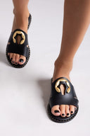 Σανδάλια δερμάτινα με διακοσμητικό Iris Sandals - Μαύρο - thefashionproject.gr - IRIS