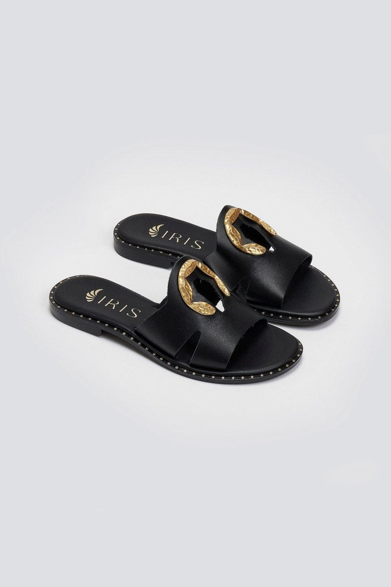 Σανδάλια δερμάτινα με διακοσμητικό Iris Sandals - Μαύρο - thefashionproject.gr - IRIS