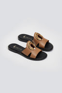Σανδάλια δερμάτινα με διακοσμητικό Iris Sandals - Mocha - thefashionproject.gr - IRIS