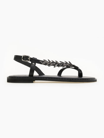 Σανδάλια δερμάτινα με διακσμητικό Iris Sandals - Μαύρο - thefashionproject.gr - IRIS