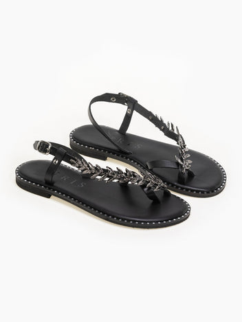 Σανδάλια δερμάτινα με διακσμητικό Iris Sandals - Μαύρο - thefashionproject.gr - IRIS