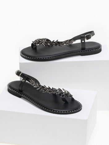 Σανδάλια δερμάτινα με διακσμητικό Iris Sandals - Μαύρο - thefashionproject.gr - IRIS