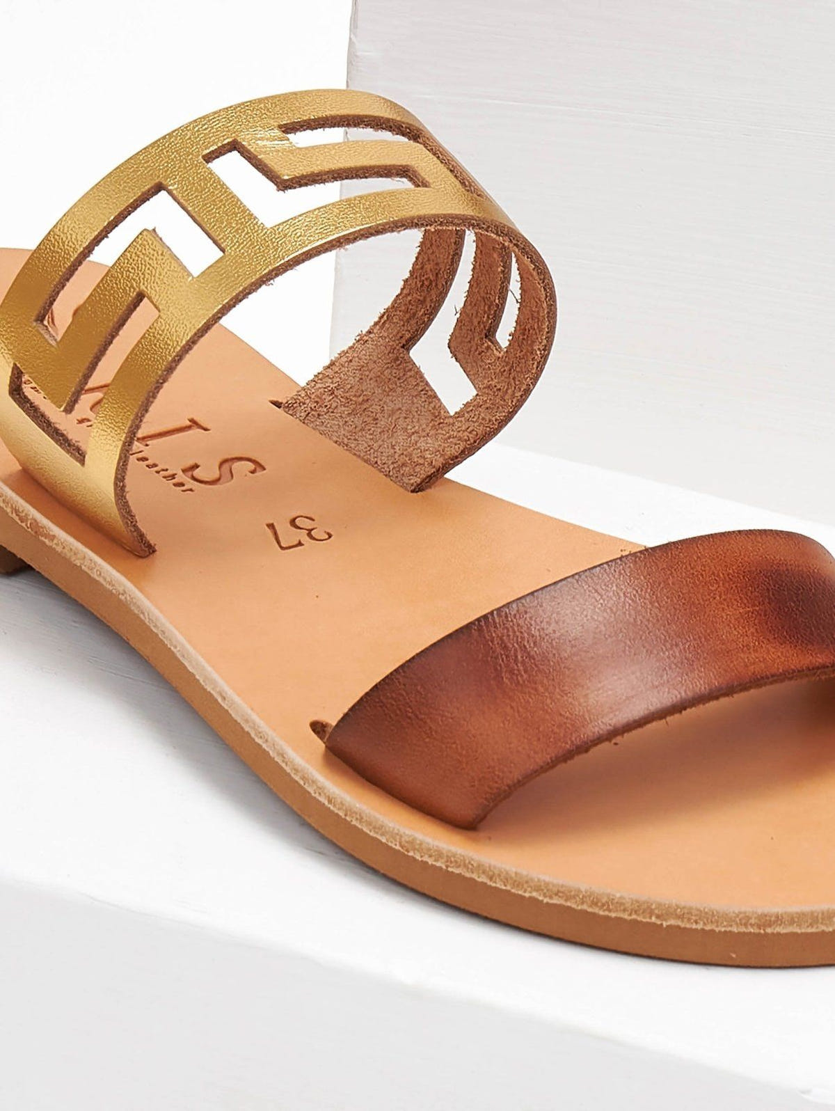 Σανδάλια δερμάτινα με διάτρητη φάσα Iris Sandals - Καφέ - thefashionproject.gr - IRIS