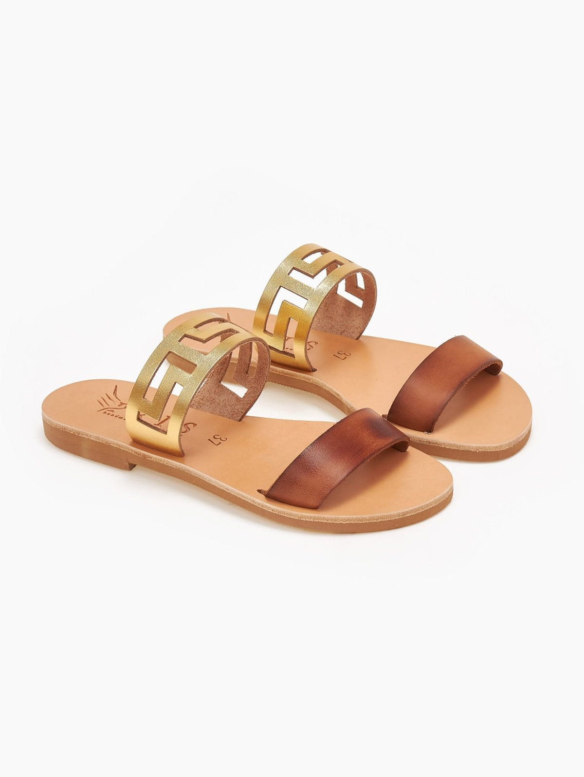 Σανδάλια δερμάτινα με διάτρητη φάσα Iris Sandals - Καφέ - thefashionproject.gr - IRIS