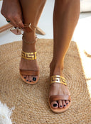 Σανδάλια δερμάτινα με διάτρητη φάσα Iris Sandals - Καφέ - thefashionproject.gr - IRIS