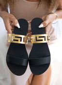 Σανδάλια δερμάτινα με διάτρητη φάσα Iris Sandals - Μαύρο/Χρυσό - thefashionproject.gr - IRIS