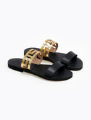 Σανδάλια δερμάτινα με διάτρητη φάσα Iris Sandals - Μαύρο/Χρυσό - thefashionproject.gr - IRIS