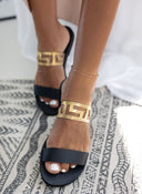 Σανδάλια δερμάτινα με διάτρητη φάσα Iris Sandals - Μαύρο/Χρυσό - thefashionproject.gr - IRIS