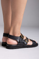 Σανδάλια δερμάτινα με διπλό τοκά TFP - Μαύρο - thefashionproject.gr - TFP