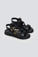 Σανδάλια δερμάτινα με διπλό τοκά TFP - Μαύρο - thefashionproject.gr - TFP