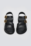 Σανδάλια δερμάτινα με διπλό τοκά TFP - Μαύρο - thefashionproject.gr - TFP
