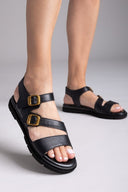 Σανδάλια δερμάτινα με διπλό τοκά TFP - Μαύρο - thefashionproject.gr - TFP