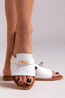 Σανδάλια δερμάτινα με φαρδιά φάσα Estil - Λευκό - thefashionproject.gr - Estil