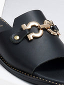 Σανδάλια δερμάτινα με φαρδιά φάσα Estil - Μαύρο - thefashionproject.gr - Estil