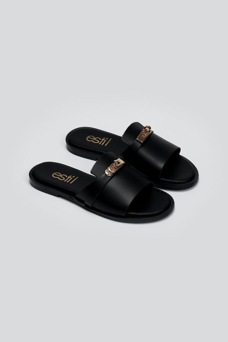 Σανδάλια δερμάτινα με φαρδιά φάσα Estil - Μαύρο - thefashionproject.gr - Estil