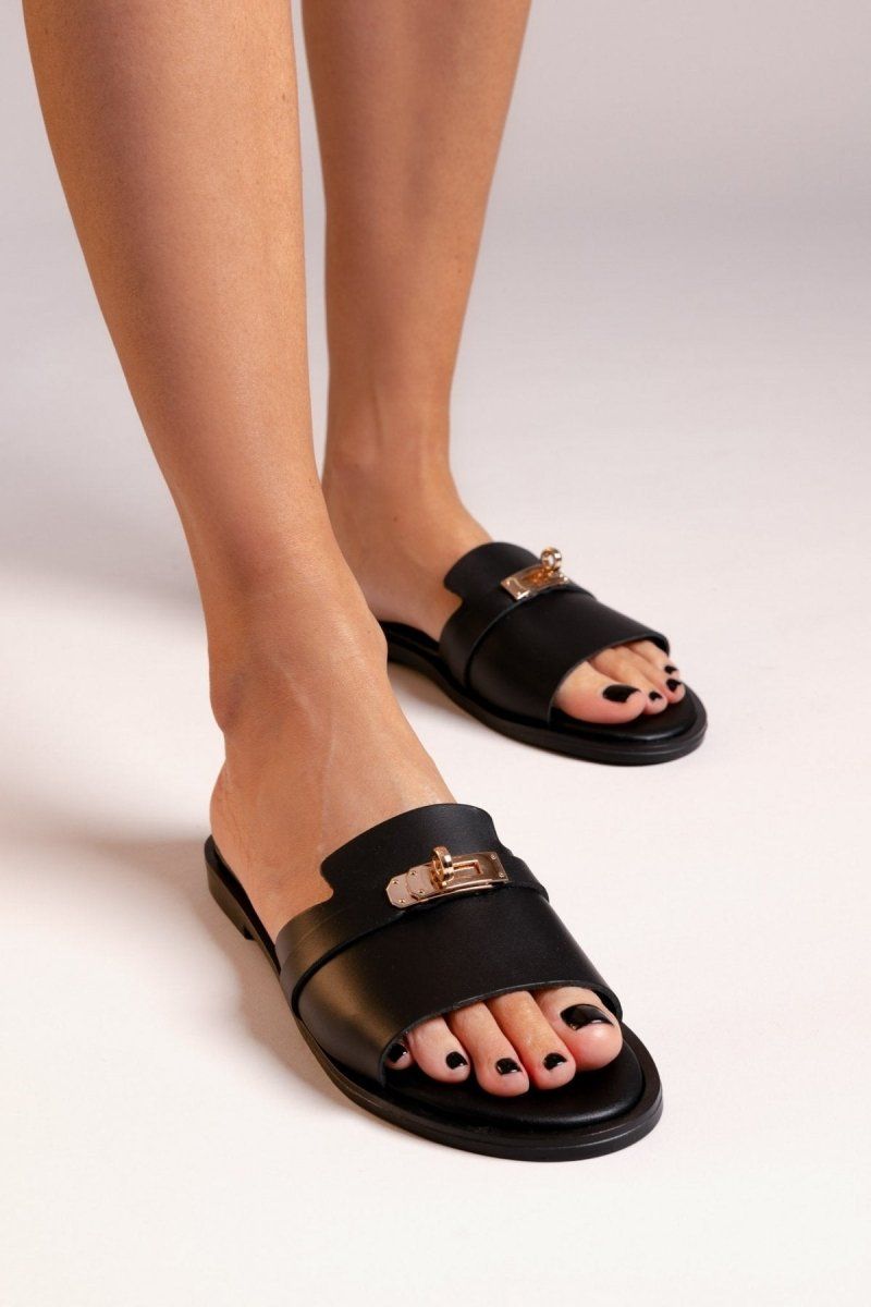 Σανδάλια δερμάτινα με φαρδιά φάσα Estil - Μαύρο - thefashionproject.gr - Estil