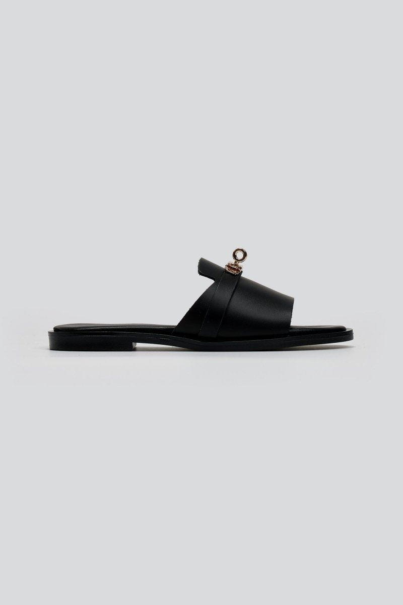 Σανδάλια δερμάτινα με φαρδιά φάσα Estil - Μαύρο - thefashionproject.gr - Estil