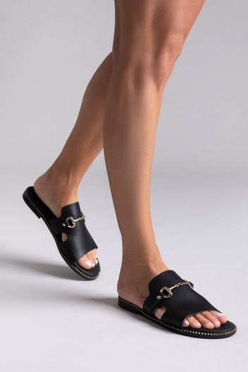 Σανδάλια δερμάτινα με φαρδιά φάσα Estil - Μαύρο - thefashionproject.gr - Estil
