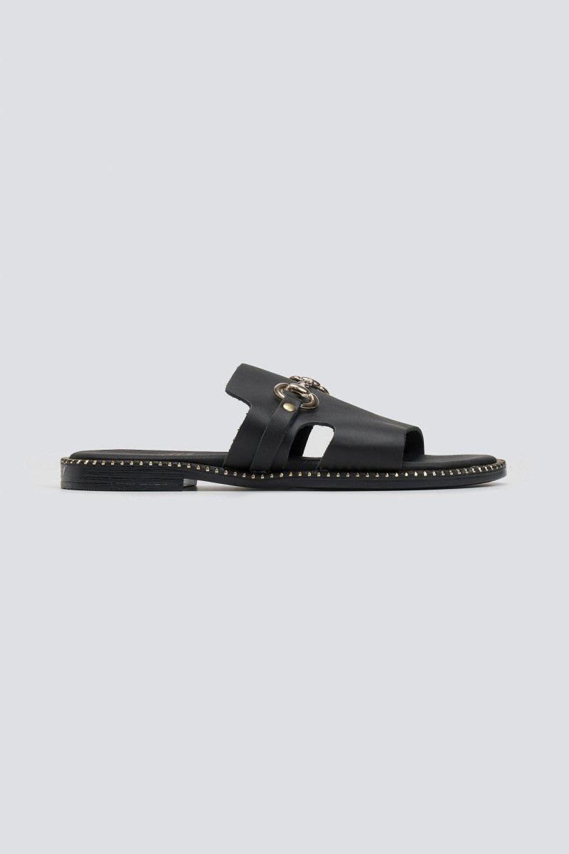 Σανδάλια δερμάτινα με φαρδιά φάσα Estil - Μαύρο - thefashionproject.gr - Estil