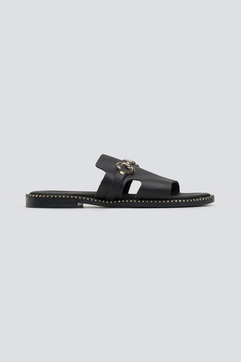 Σανδάλια δερμάτινα με φαρδιά φάσα Estil - Μαύρο - thefashionproject.gr - Estil