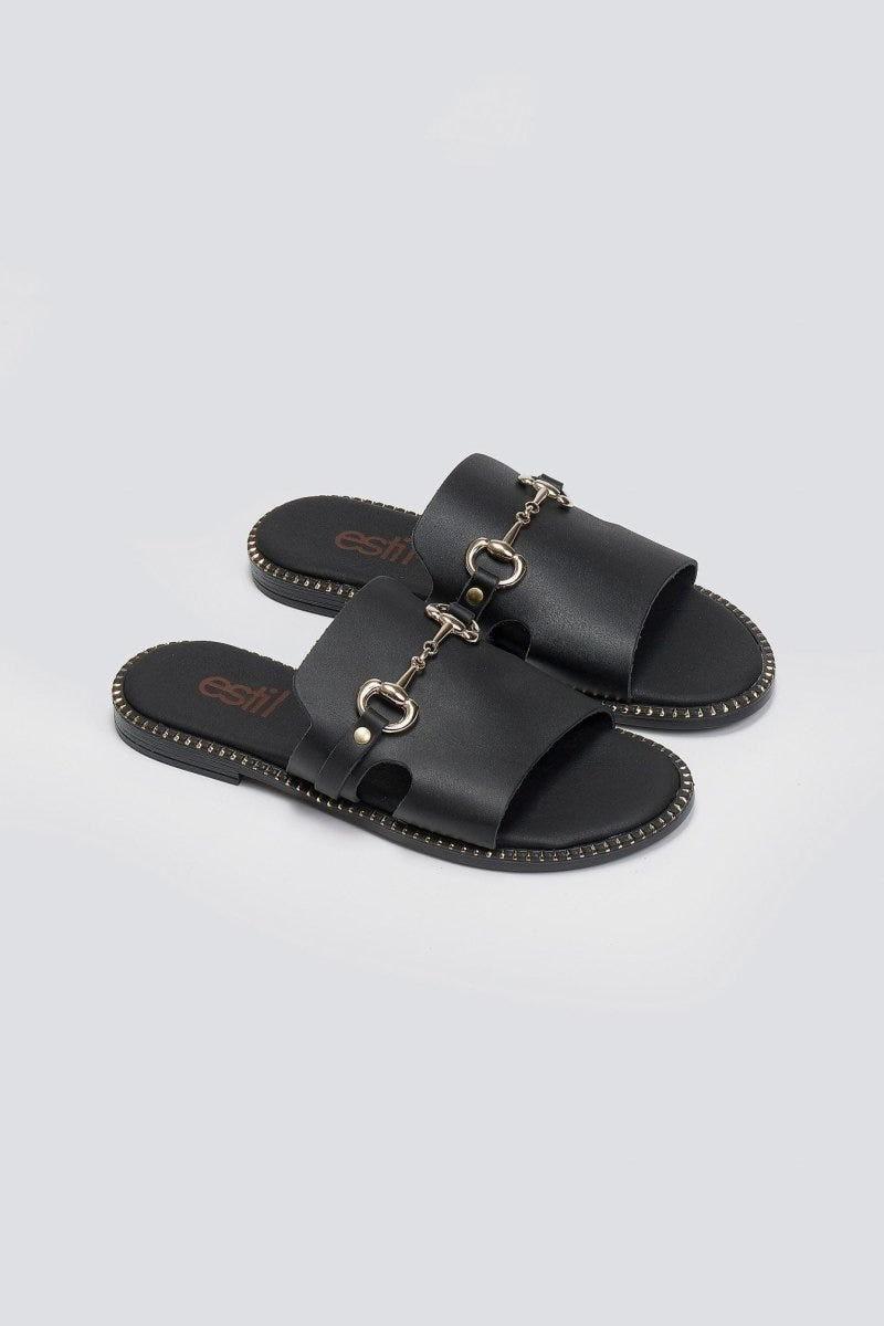 Σανδάλια δερμάτινα με φαρδιά φάσα Estil - Μαύρο - thefashionproject.gr - Estil