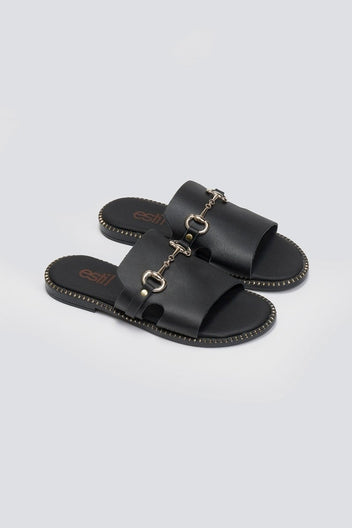 Σανδάλια δερμάτινα με φαρδιά φάσα Estil - Μαύρο - thefashionproject.gr - Estil