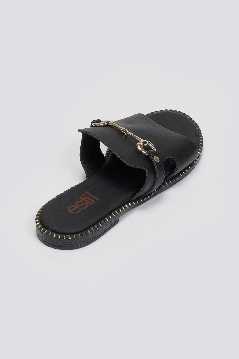 Σανδάλια δερμάτινα με φαρδιά φάσα Estil - Μαύρο - thefashionproject.gr - Estil