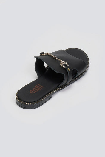 Σανδάλια δερμάτινα με φαρδιά φάσα Estil - Μαύρο - thefashionproject.gr - Estil