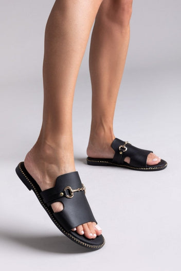 Σανδάλια δερμάτινα με φαρδιά φάσα Estil - Μαύρο - thefashionproject.gr - Estil