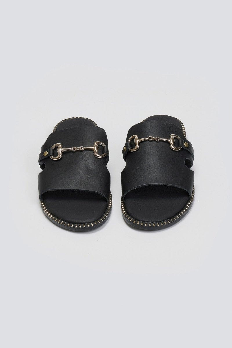 Σανδάλια δερμάτινα με φαρδιά φάσα Estil - Μαύρο - thefashionproject.gr - Estil
