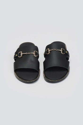Σανδάλια δερμάτινα με φαρδιά φάσα Estil - Μαύρο - thefashionproject.gr - Estil