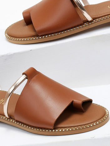 Σανδάλια δερμάτινα με φαρδιά φάσα Estil - Ταμπά - thefashionproject.gr - Estil
