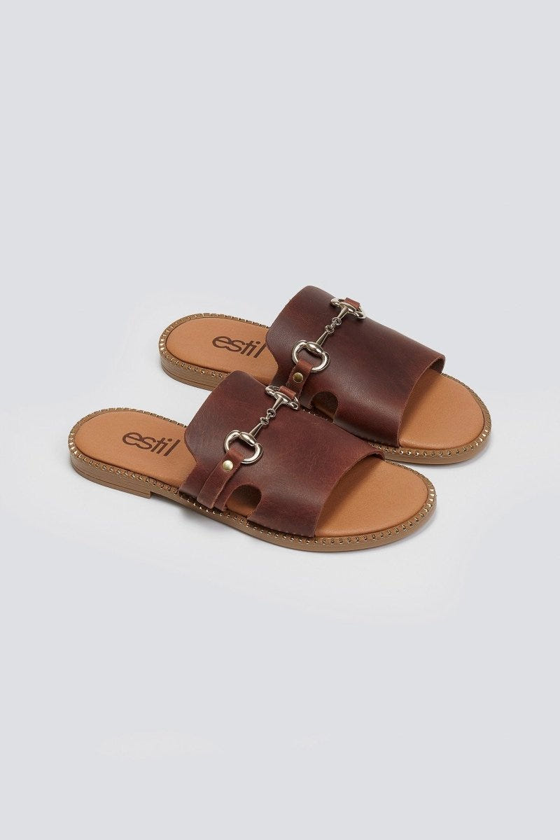 Σανδάλια δερμάτινα με φαρδιά φάσα Estil - Ταμπά - thefashionproject.gr - Estil