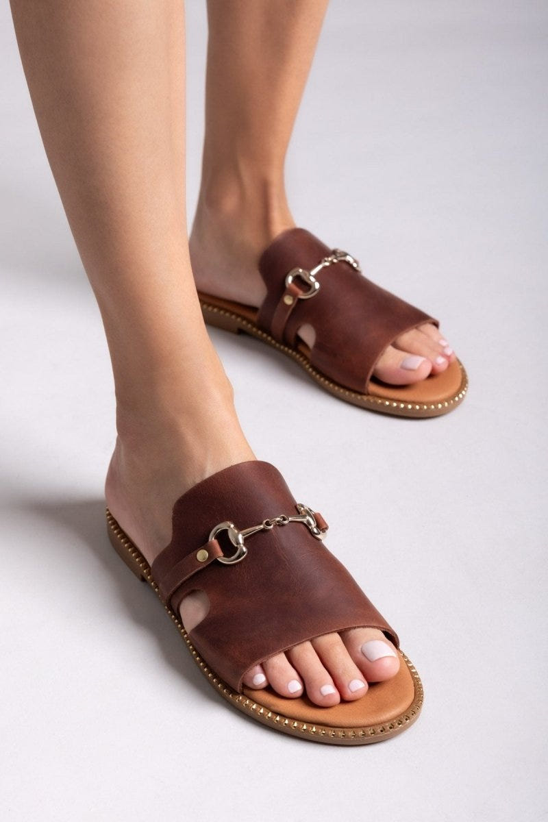 Σανδάλια δερμάτινα με φαρδιά φάσα Estil - Ταμπά - thefashionproject.gr - Estil