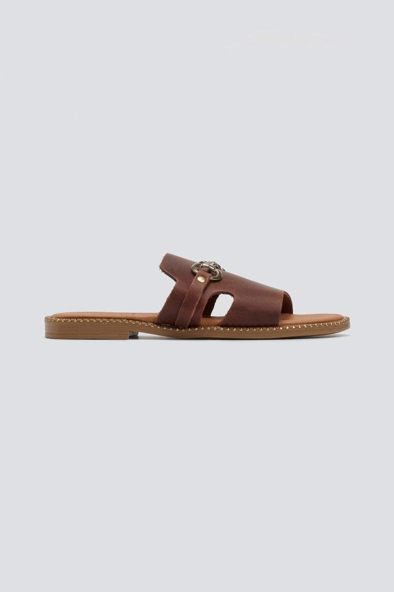 Σανδάλια δερμάτινα με φαρδιά φάσα Estil - Ταμπά - thefashionproject.gr - Estil